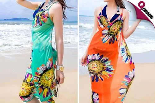 From QR49 Get your Beach-on with Beautiful Sunflower Print Sarongs & Colorful Striped Beach Bags! (Up to QR99 Value)